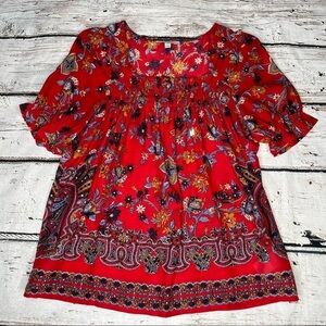 Lucky Brand Floral Printed Short Sleeve Blouse Size S